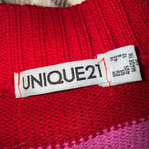 UNique 21 Red and Pink Striped Cardigan US 8 - Picture 3 of 3